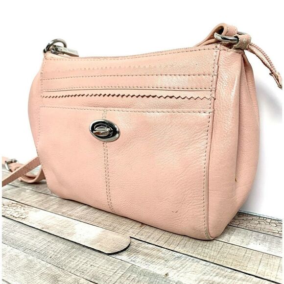 DANIER PALE PINK GENUINE LEATHER TURN LOCK X-BODY SHOULDER BAG HANDBAG MESSENGER - Picture 2 of 11